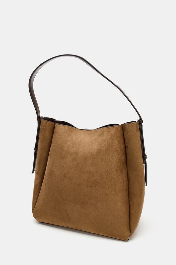 Zara Maxi Bucket Bag with Metal Ring (Dark Tan)
