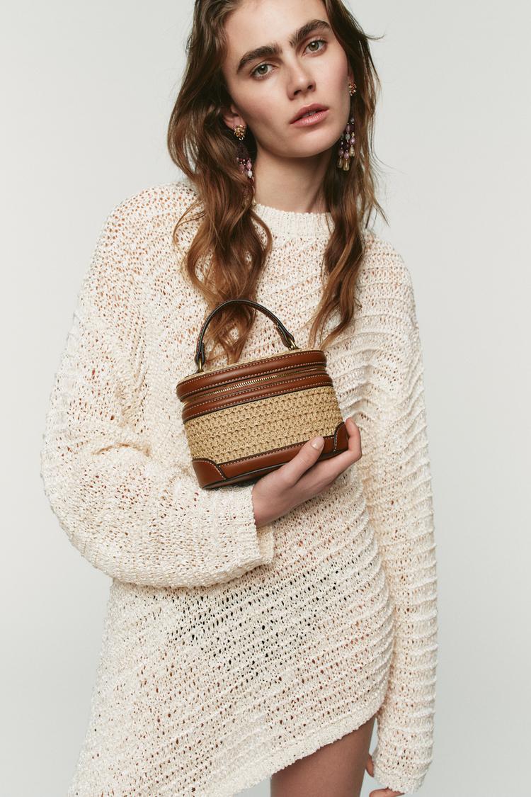 Zara Woven Vanity Bag (Light Beige)