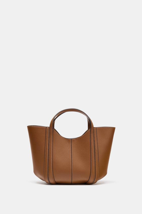 Zara Mini City Bag with Topstitching (Dark Tan)