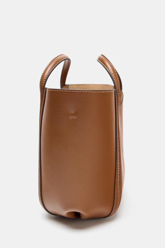 Zara Mini City Bag with Topstitching (Dark Tan)