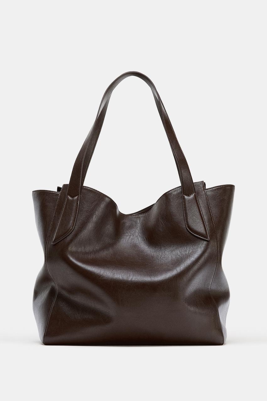 Zara Maxi Shopper Bag with Handle Detail (Brown)