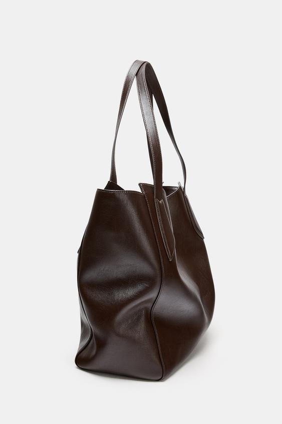 Zara Maxi Shopper Bag with Handle Detail (Brown)