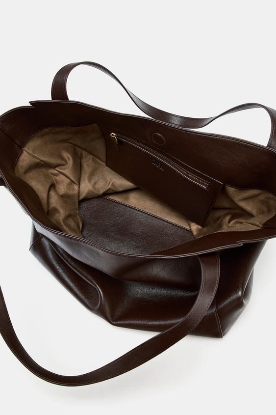 Zara Maxi Shopper Bag with Handle Detail (Brown)