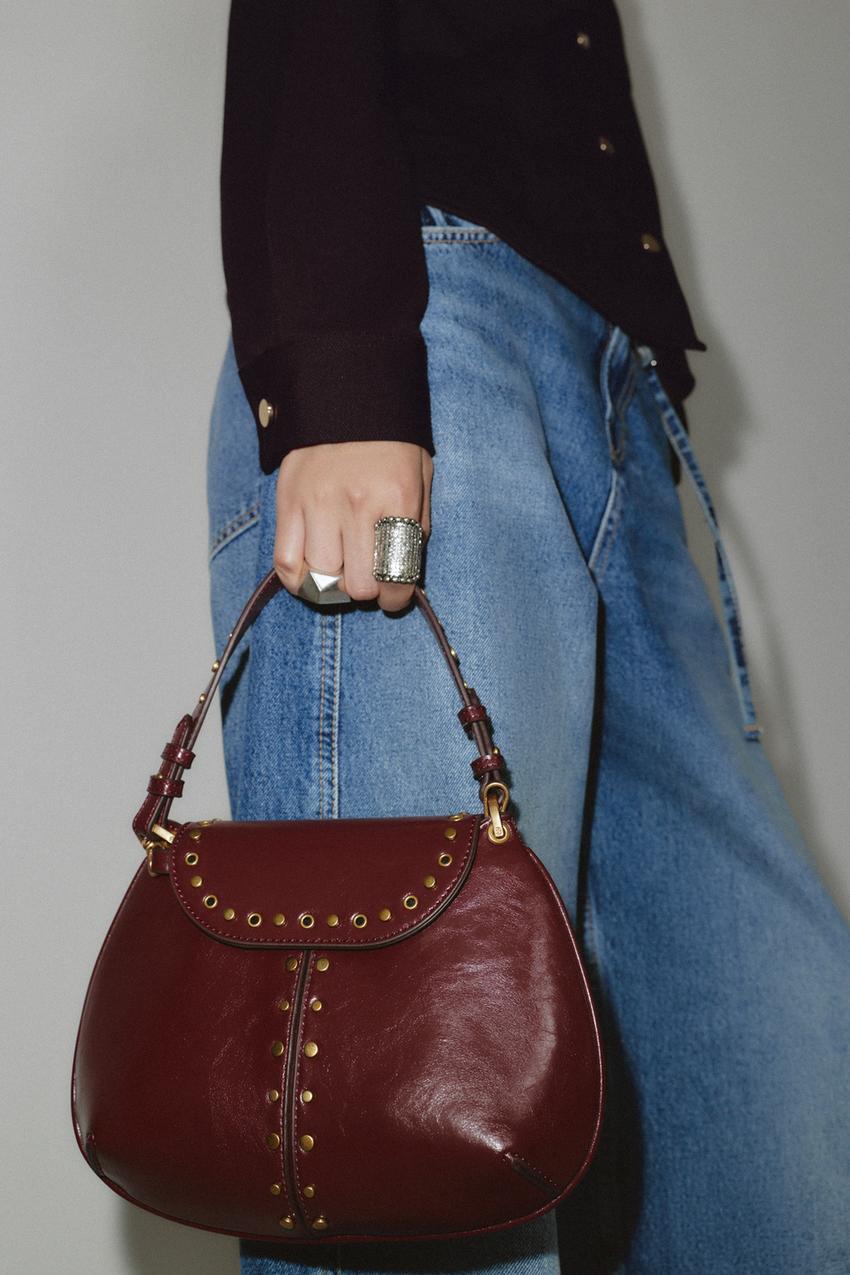 Zara Studded Shoulder Bag (Burgundy Red)