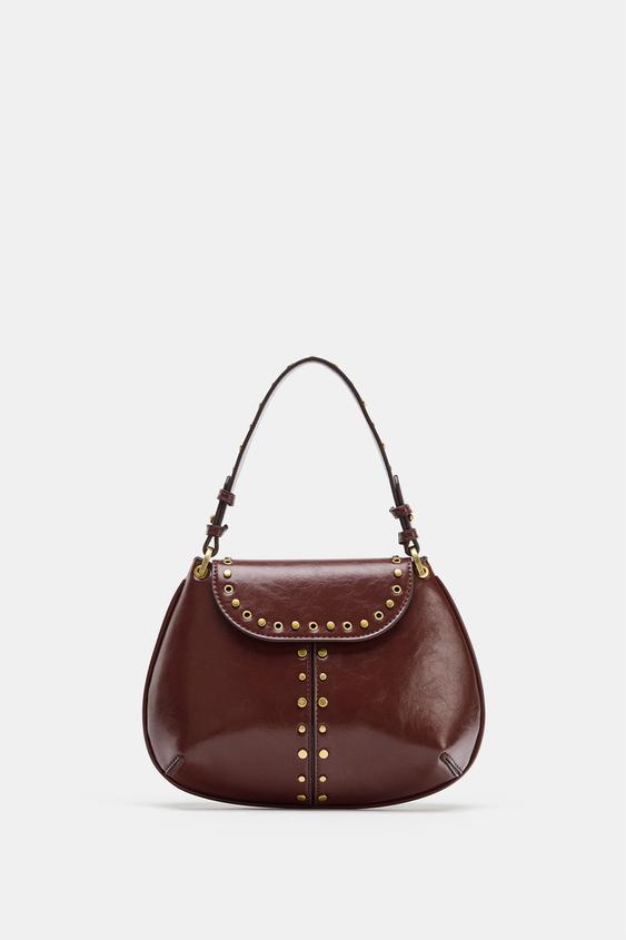 Zara Studded Shoulder Bag (Burgundy Red)