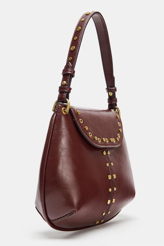 Zara Studded Shoulder Bag (Burgundy Red)
