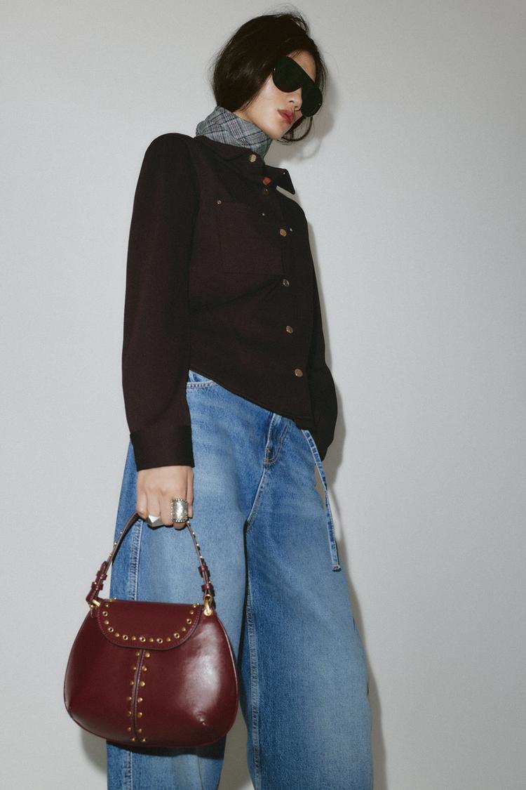 Zara Studded Shoulder Bag (Burgundy Red)