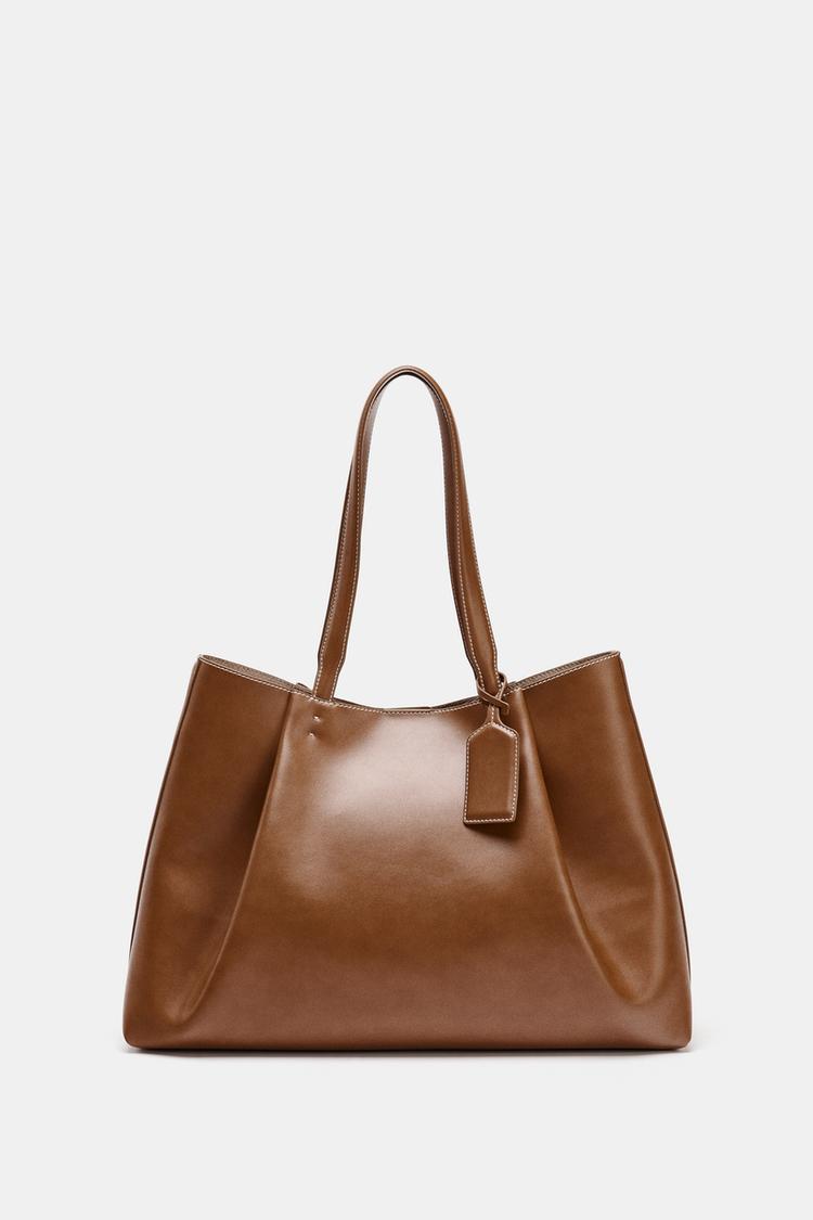 Zara Pinch Tote Bag (Dark Tan)
