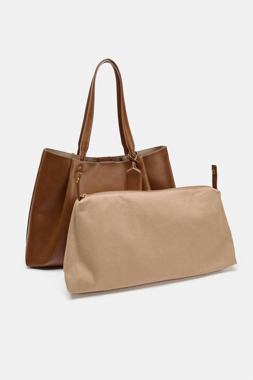 Zara Pinch Tote Bag (Dark Tan)