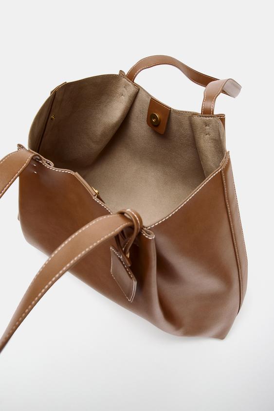 Zara Pinch Tote Bag (Dark Tan)