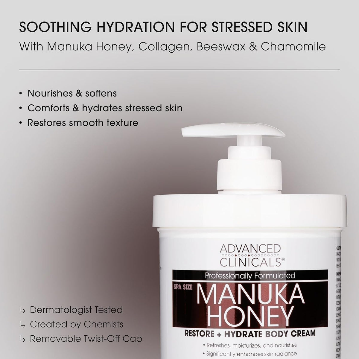 Advanced Clinicals Manuka Honey Restore and Hydrate Body Cream 454g
