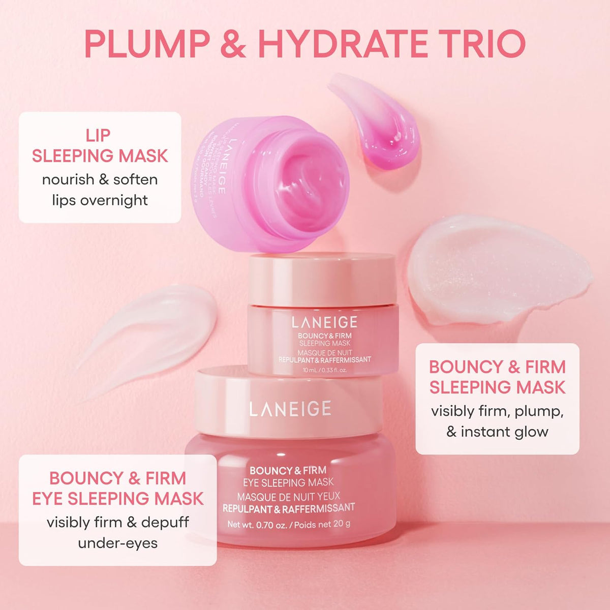 Laneige Plump & Hydrate Trio (Water, Eye and CICA Sleeping Masks)