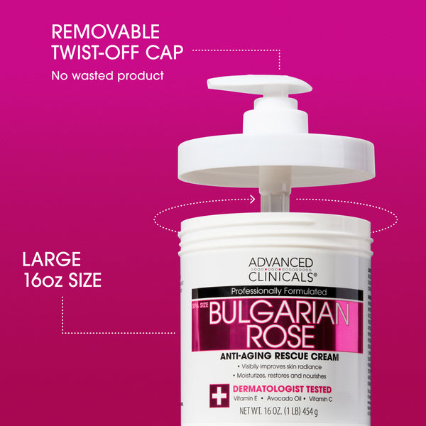 Advanced Clinicals Bulgarian Rose Anti-Aging Rescue Cream 454g